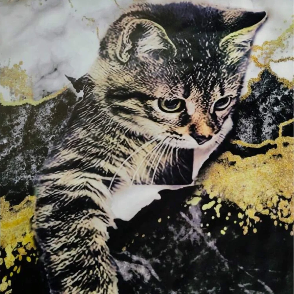 Cat Pocket Print Pet Tee - Gray and Gold